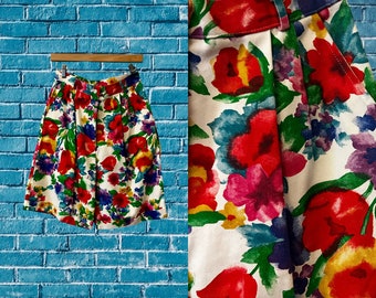vintage flower power denim shorts | 80s 90s floral jean shorts