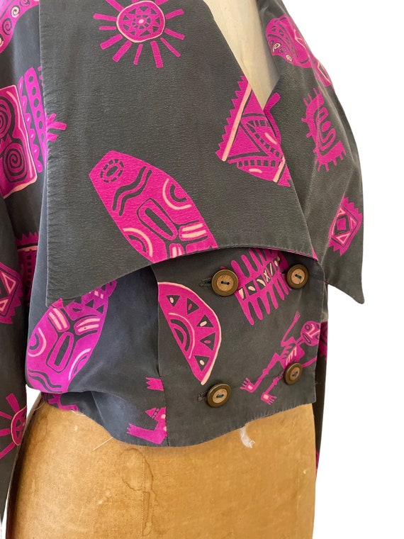 1990s silk tribal mask print blouse - image 8