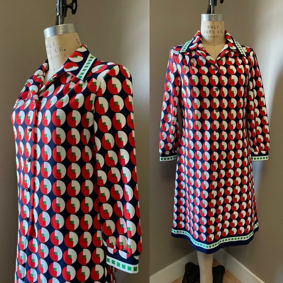 1960s geometric shirt dress | 60's 70's Mod Op Art - image 1