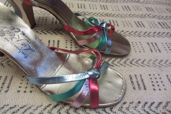 1960s Joseph Larose colorful metallic leather hee… - image 5