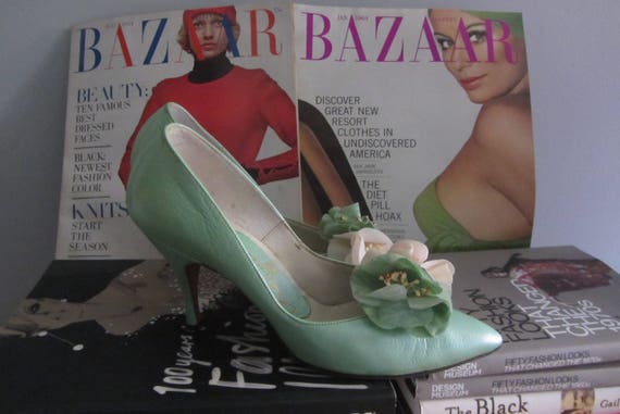 1960s mint green stiletto heels | 50's 60's Mid C… - image 2