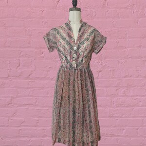 1950s voile semi sheer floral print dress 40's 50's mid century image 3