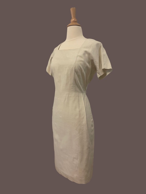 1950s beige wiggle dress • 50's mid century dress - image 5
