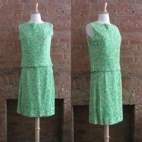 1960s mint green two piece top & skirt set - image 1