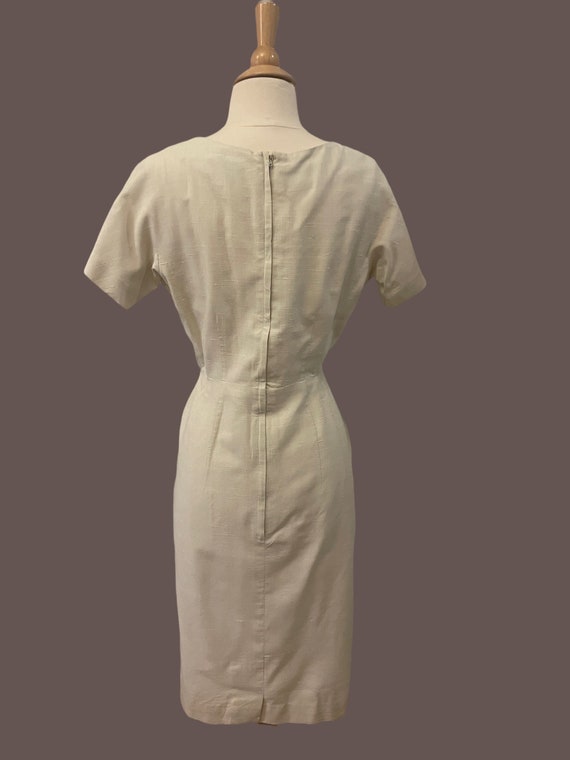 1950s beige wiggle dress • 50's mid century dress - image 7