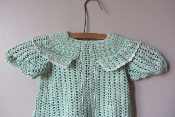 1930s little girls mint green crochet dress • siz… - image 3