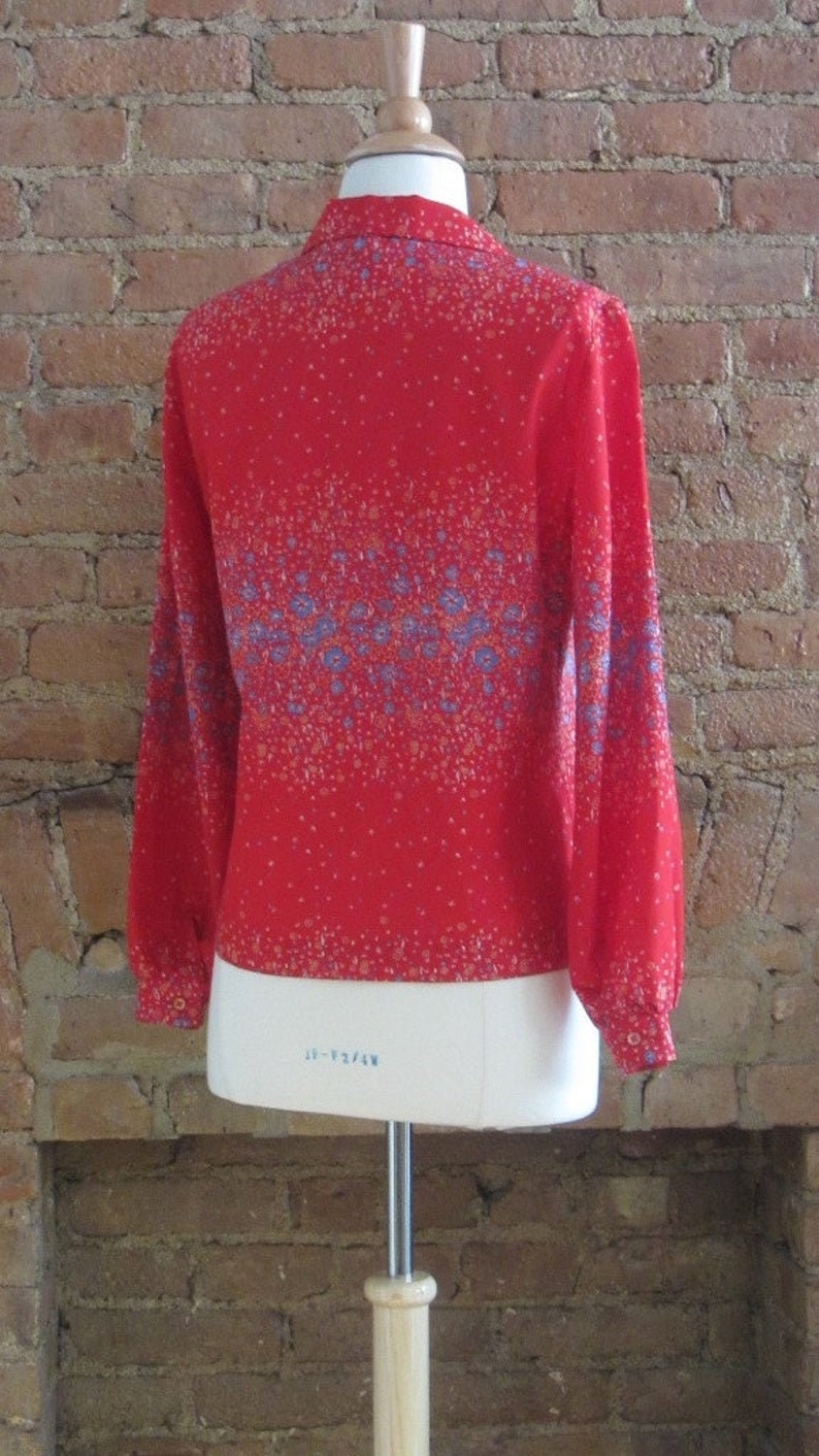 1970s Lanvin red tropical floral blouse 70's High Fashion Boho Chic image 4