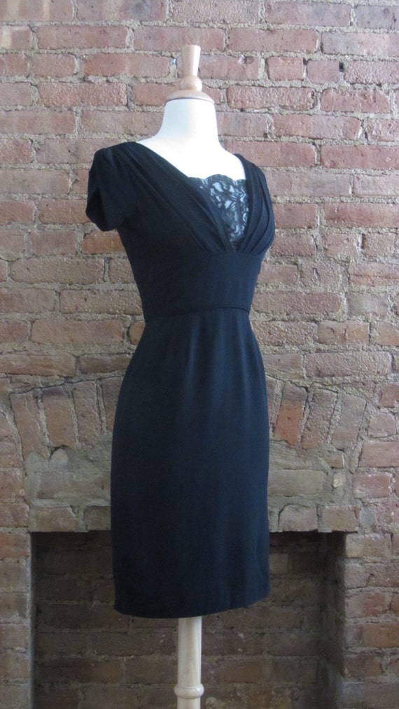 1950s Lace illusion black cocktail dress | 50's g… - image 3