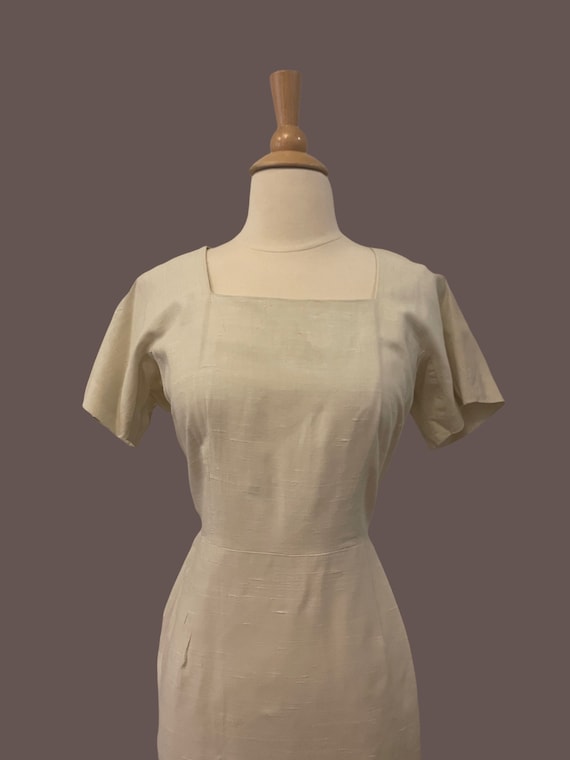 1950s beige wiggle dress • 50's mid century dress - image 2