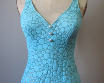 1960s Catalina aqua blue bathing suit | 60's Retro Old Hollywood Pin Up Swimsuit
