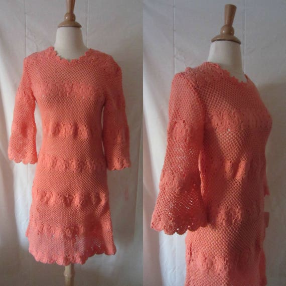 1960s crochet knit dress | 60's Boho Hippie