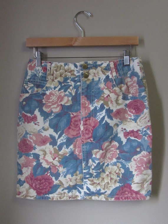 vintage floral denim skirt | 90s mini skirt - image 5