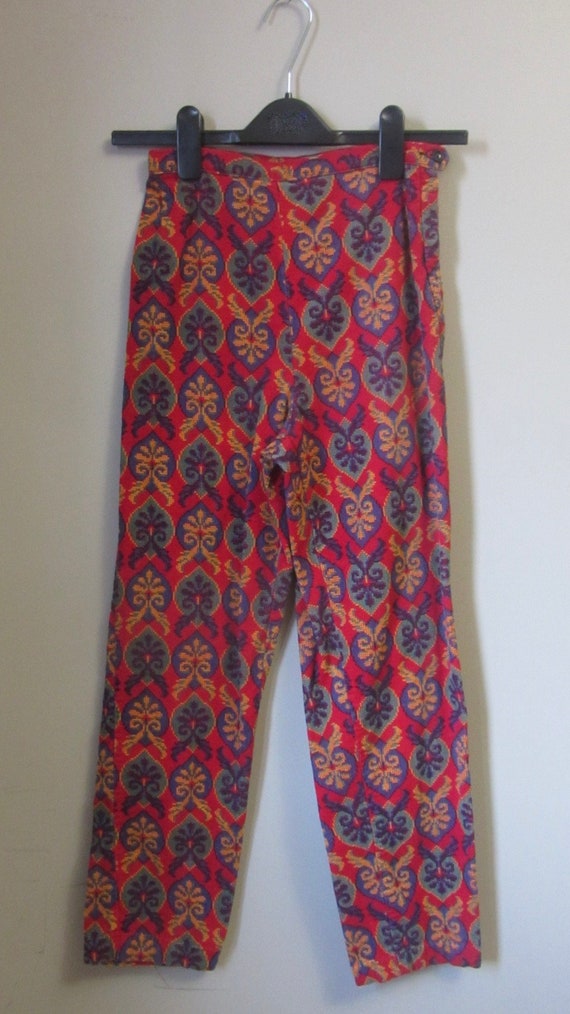 1960s Red Paisley Corduroy slim cigarette pants - image 4