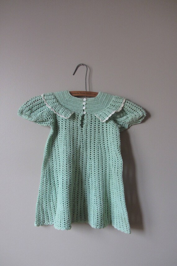 1930s little girls mint green crochet dress • siz… - image 2