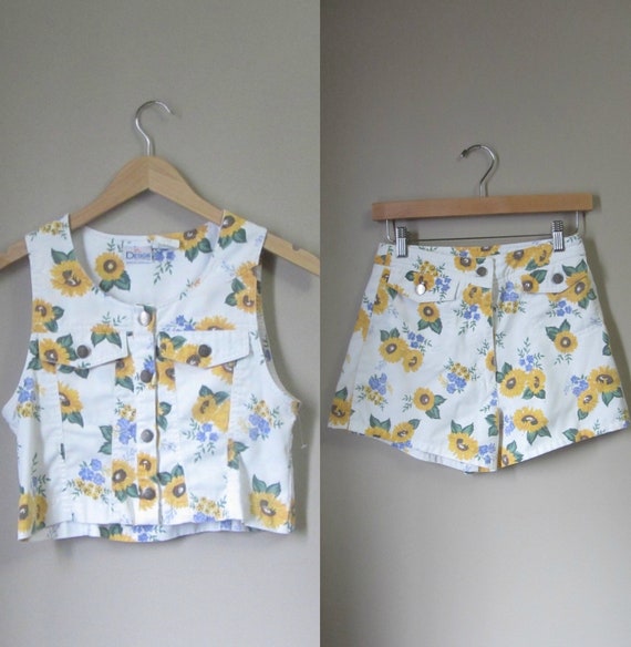 1990s summer crop top and shorts set • 80's 90's s