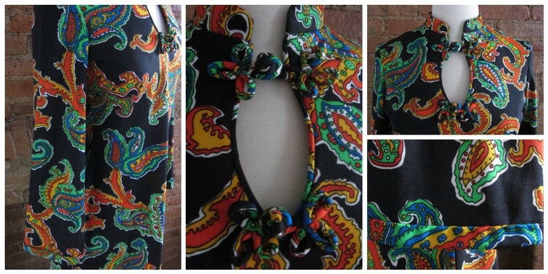 1970s black paisley print dress 70's Retro Groovy Psychedelic image 5