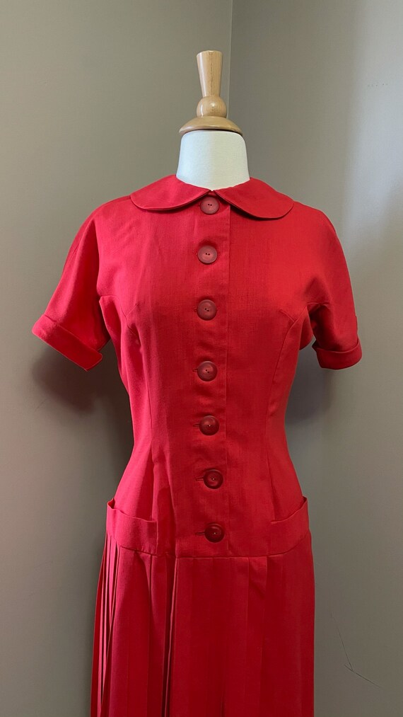 1950s cherry red shirtdress • 50's mid century dr… - image 10
