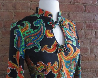 1970s black paisley print dress | 70's Retro Groovy Psychedelic