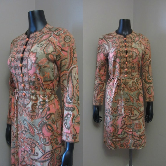 1960s Goldworm paisley dress | 60's Italian Knit M