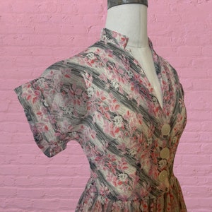 1950s voile semi sheer floral print dress 40's 50's mid century image 2