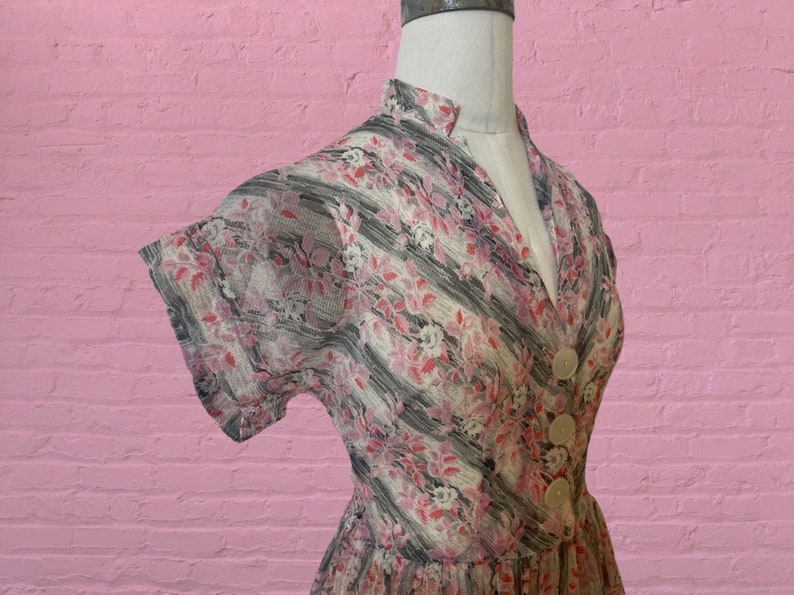 1950s voile semi sheer floral print dress 40's 50's mid century image 2