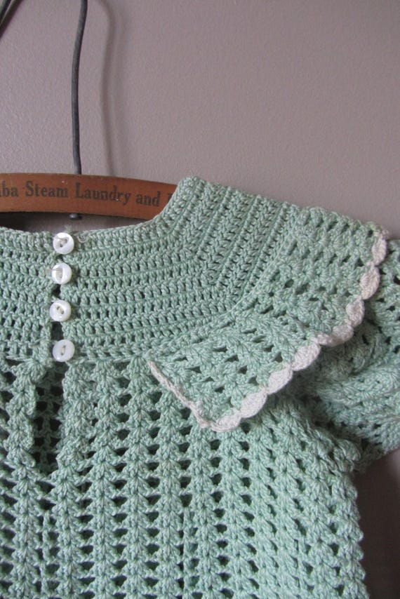 1930s little girls mint green crochet dress • siz… - image 5