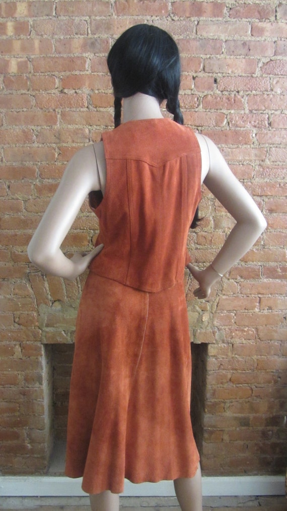 1970s rust brown suede vest & skirt set | 70's Bo… - image 3