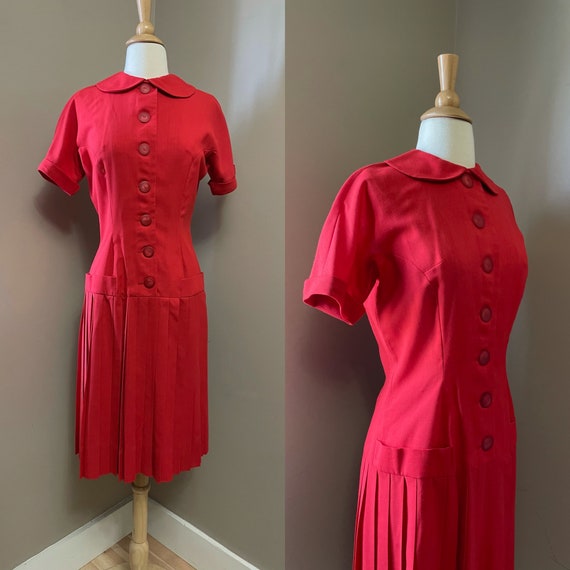 1950s cherry red shirtdress • 50's mid century dr… - image 1