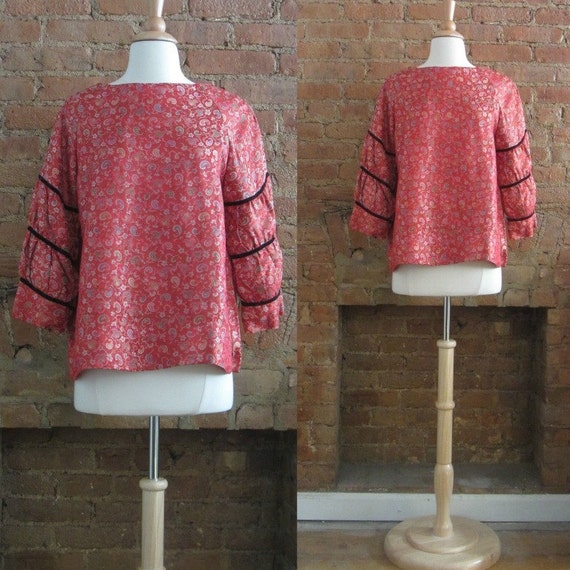 1950s red brocade silk blouse | 50's Bombshell Pi… - image 1