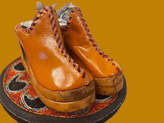 1970s sculptural platform mules | 70's boho hippie - image 2