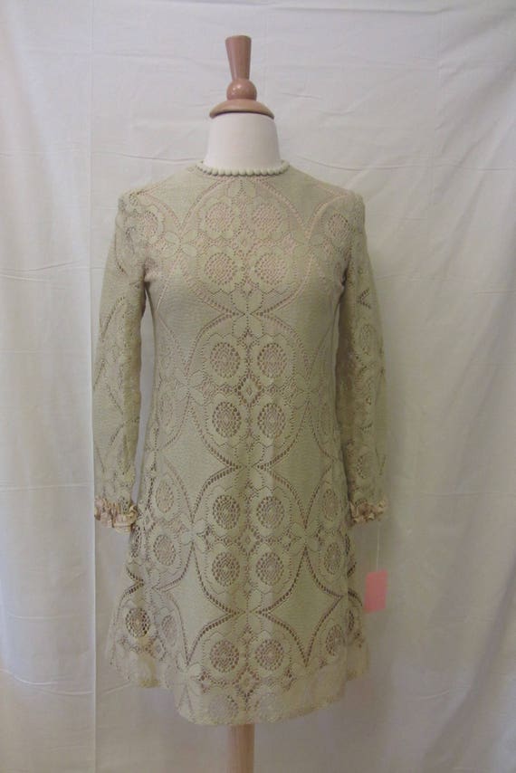 1960s lace mini dress | 60's mod boho - image 2