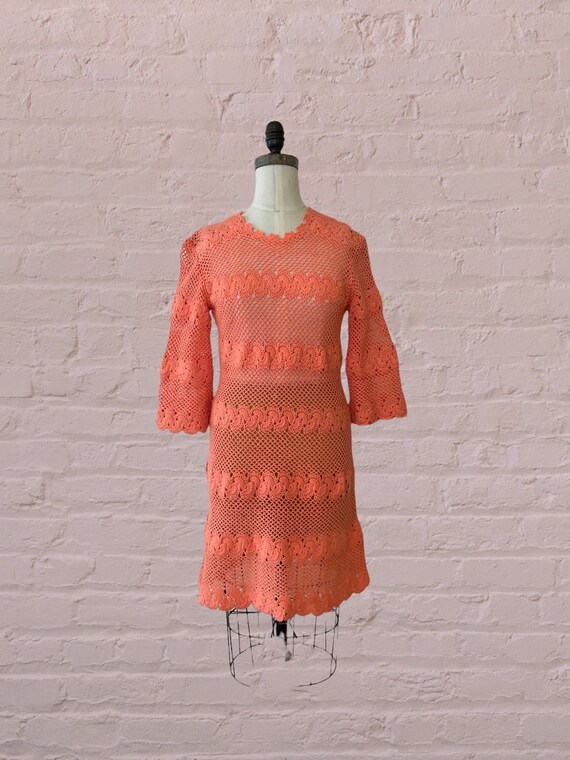 1960s crochet knit dress | 60's Boho Hippie - image 3