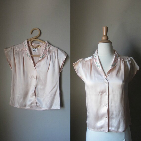 1970s champagne pink blouse | 70's does 30s top