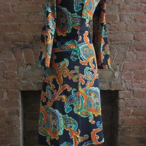 1970s black paisley print dress 70's Retro Groovy Psychedelic image 3