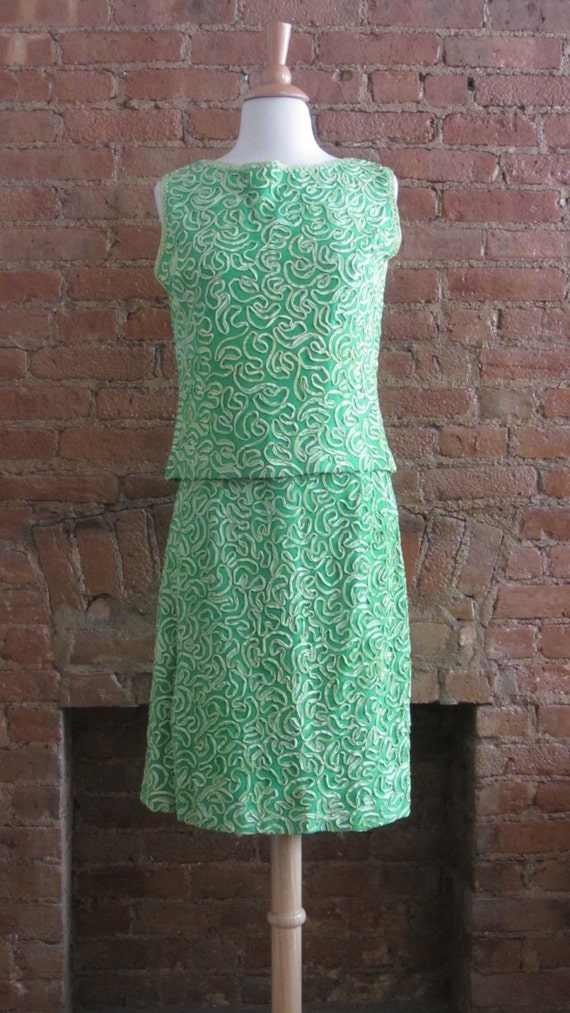 1960s mint green two piece top & skirt set - image 2