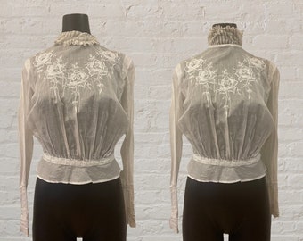 Antique 1900s edwardian cotton & lace blouse