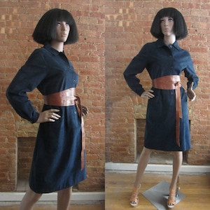 1970s Halston midnight blue ultrasuede dress
