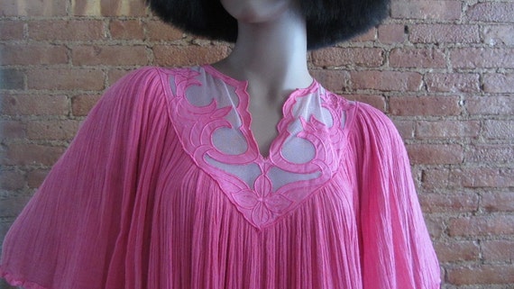 1970s rose pink boho cotton gauze dress - image 2