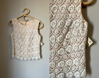 1960s ivory cream crochet lace blouse