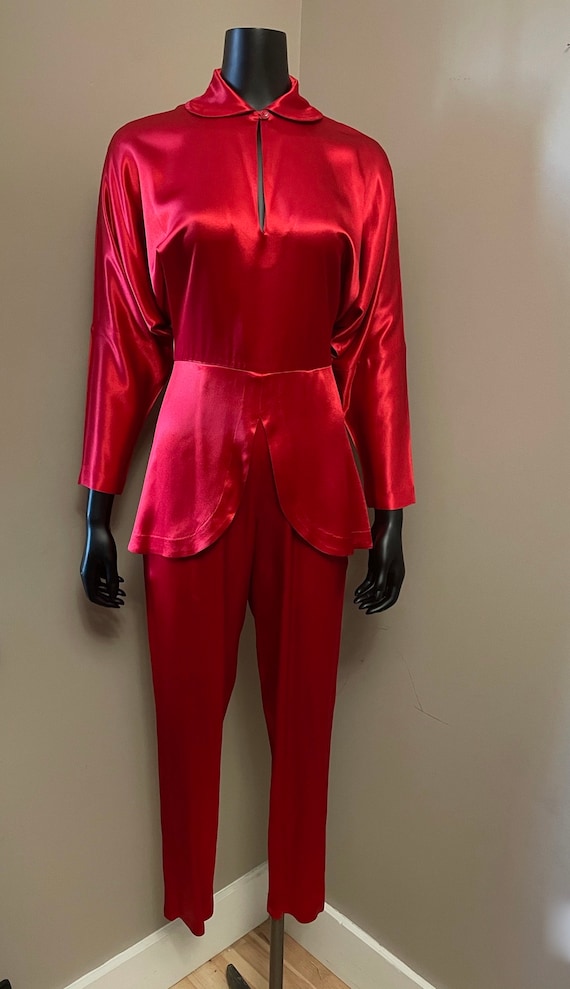 1980s Norma Kamali lipstick red jumpsuit - image 2