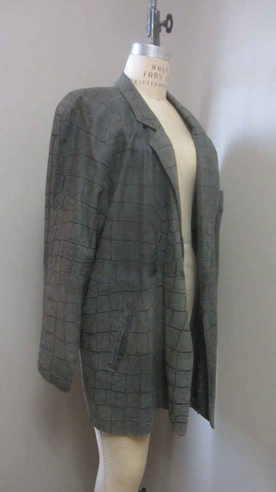 1980s gray alligator embossed leather blazer