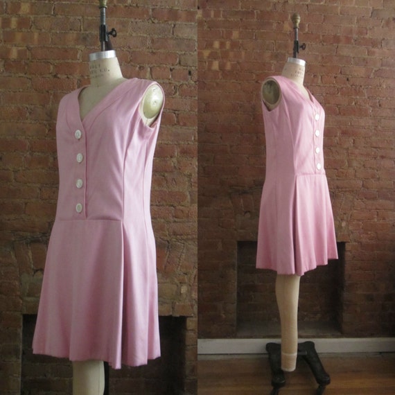 1960s Teal Traina pink drop waist dress | 60's Mi… - image 3