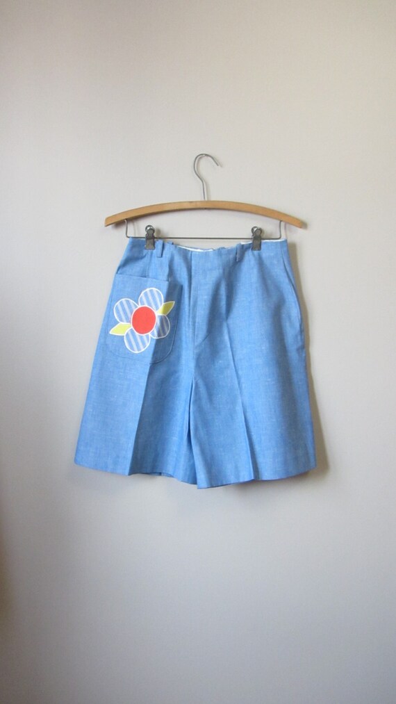 1960s flower patch chambray shorts | 60's Mid Cen… - image 5