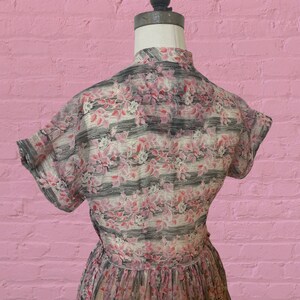 1950s voile semi sheer floral print dress 40's 50's mid century image 8