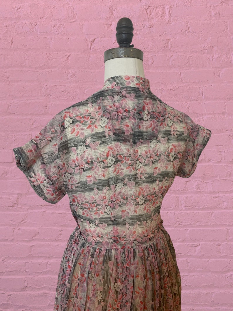 1950s voile semi sheer floral print dress 40's 50's mid century image 8