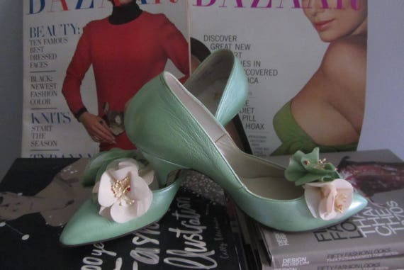 1960s mint green stiletto heels | 50's 60's Mid C… - image 10