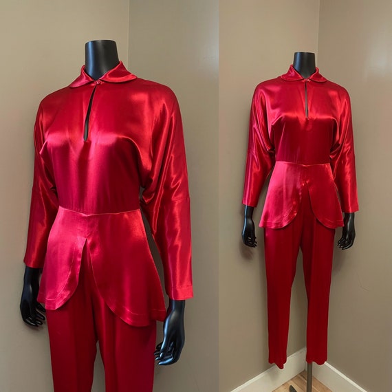 1980s Norma Kamali lipstick red jumpsuit - image 1