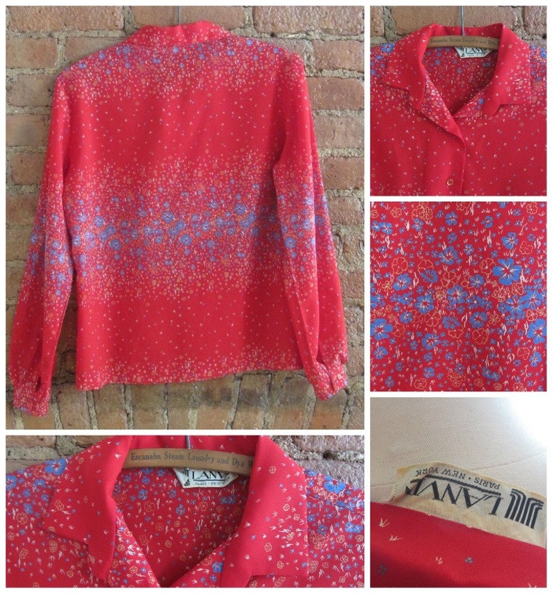 1970s Lanvin red tropical floral blouse 70's High Fashion Boho Chic image 5