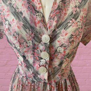 1950s voile semi sheer floral print dress 40's 50's mid century image 10