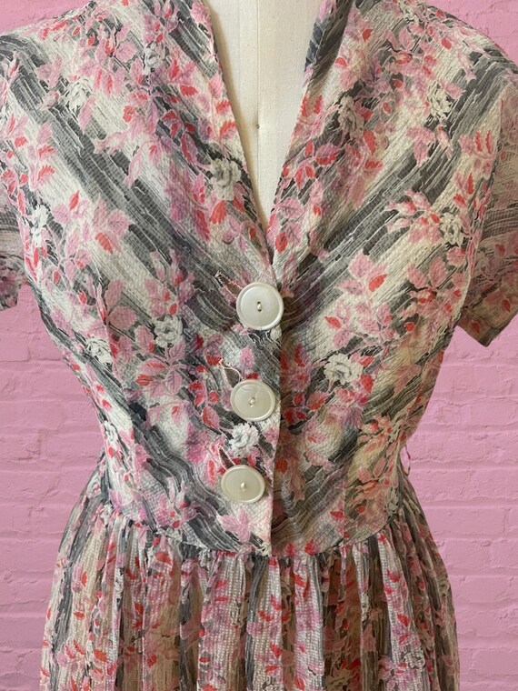 1950s voile semi sheer floral print dress • 40's … - image 10